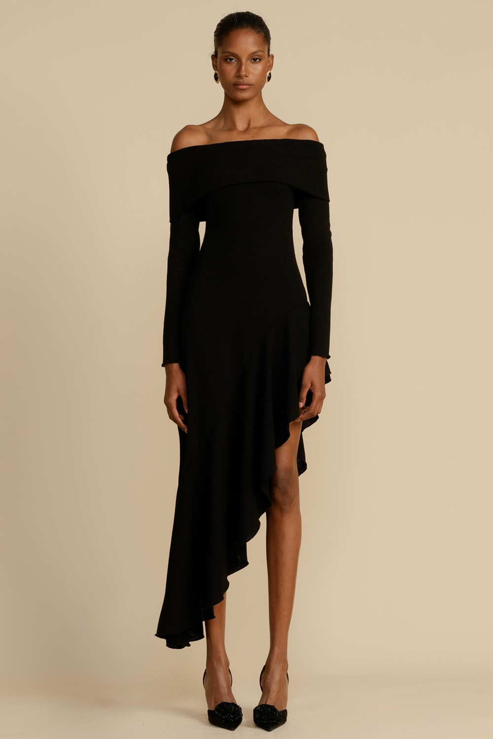Casual Black Asymmetrical Hem Off Shoulder Maxi Dress