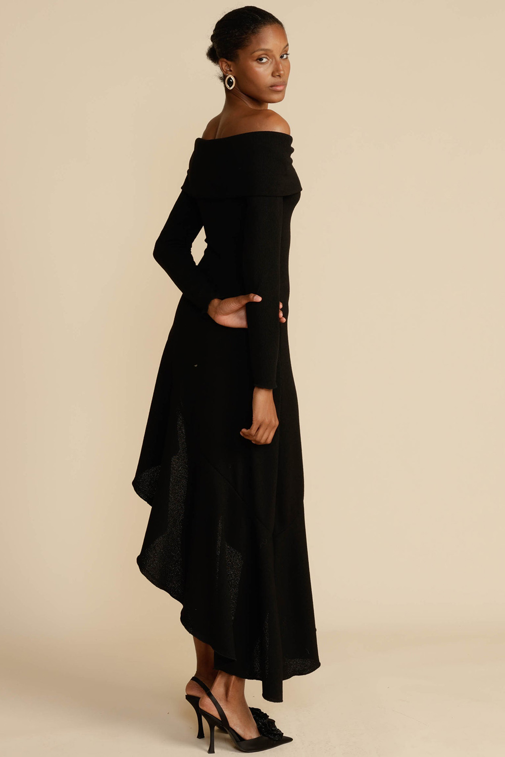Casual Black Asymmetrical Hem Off Shoulder Maxi Dress