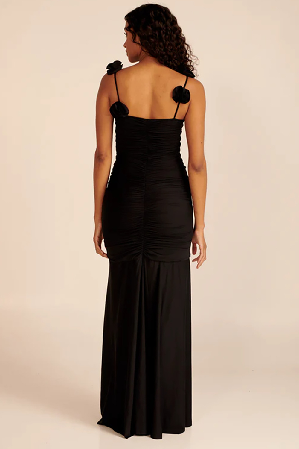 Party Black Stereo Flower Fold Cami Maxi Dress
