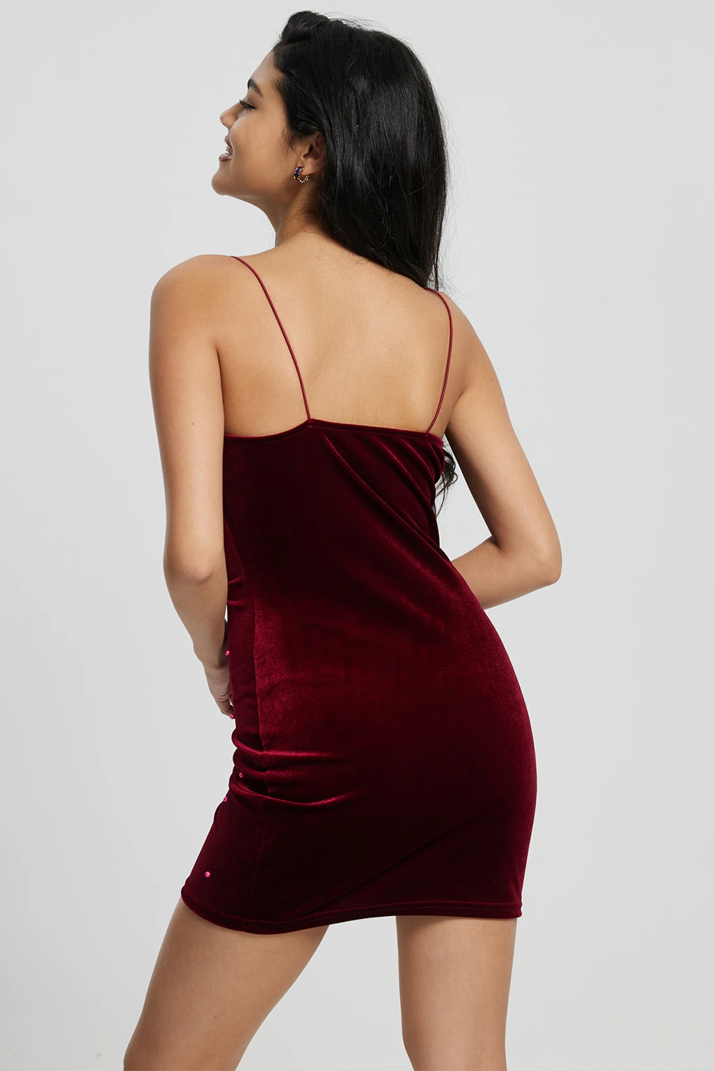 Cocktail Party Red Pearls Velvet Bodycon Mini Dress