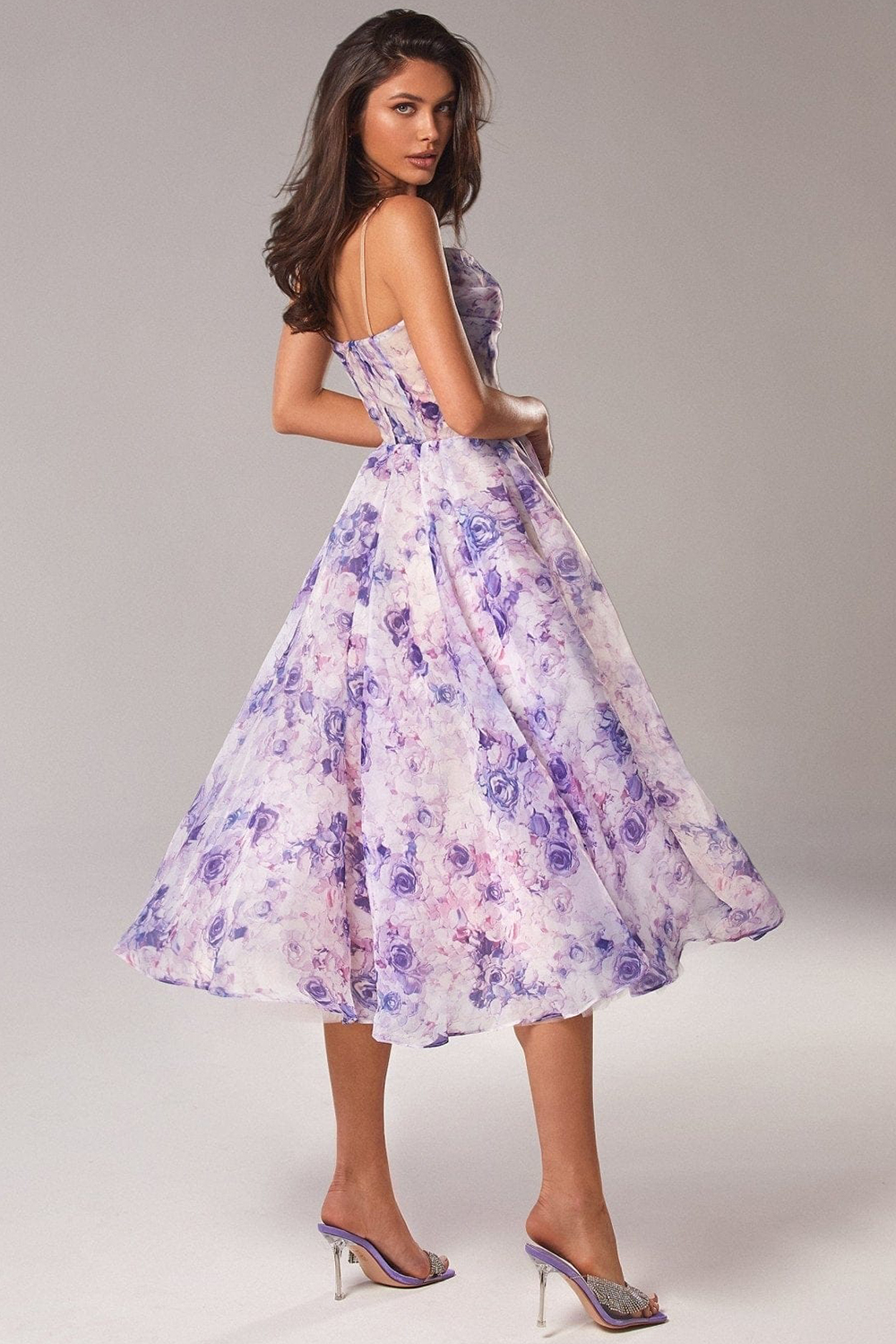 Wedding Guest Purple Floral Print Cami Midi Dress