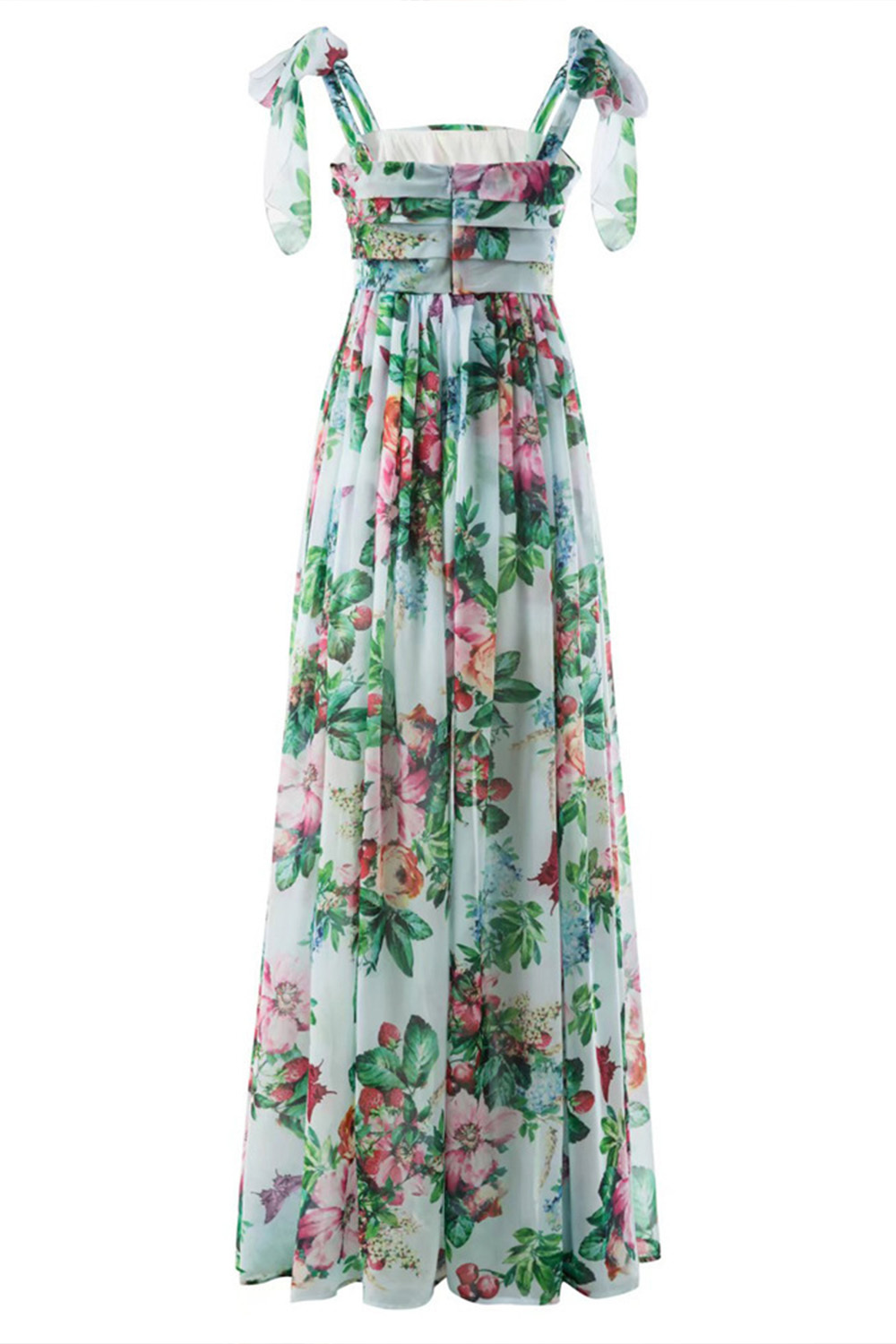 Holiday Green Floral Print Fold Sleeveless Maxi Dress