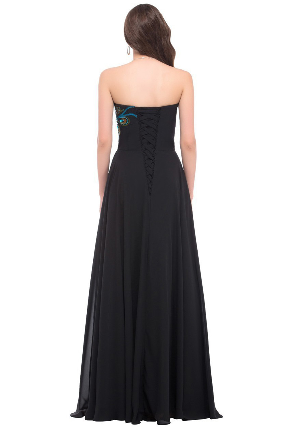 Prom Royal Blue Embroidery Peacock Strapless Maxi Dress