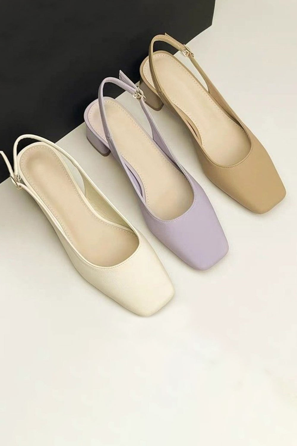 Daily Purple Square Toe Buckle Chunky Heel PU Leather Sandals