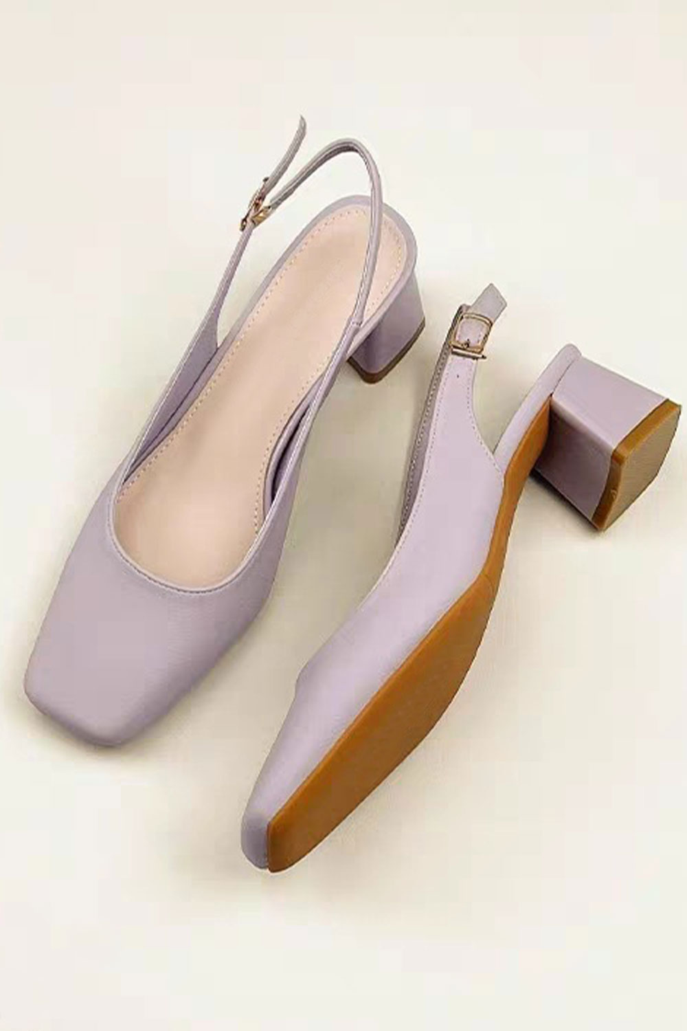 Daily Purple Square Toe Buckle Chunky Heel PU Leather Sandals