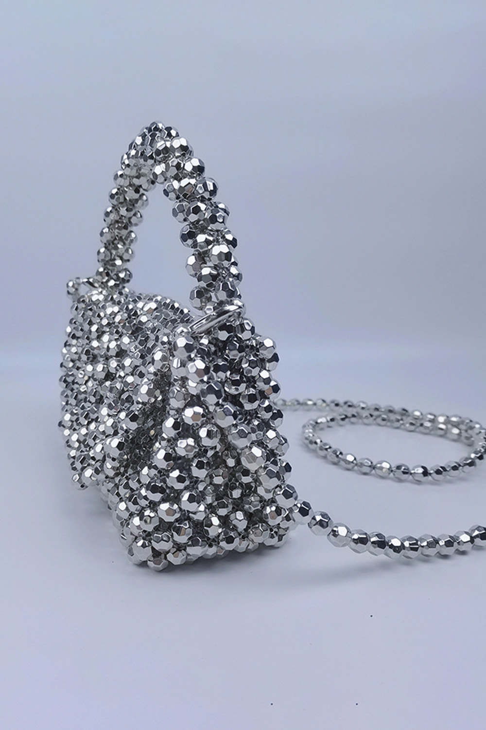 Party Silver Metallic Beaded Square Shoulder Bag
