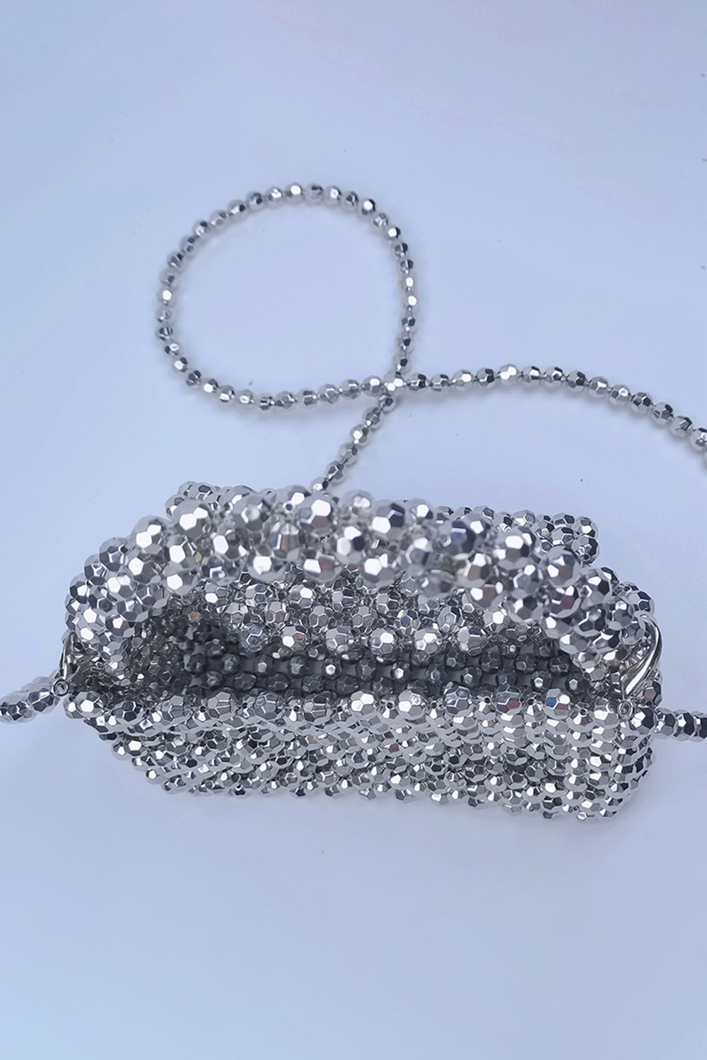 Party Silver Metallic Beaded Square Shoulder Bag