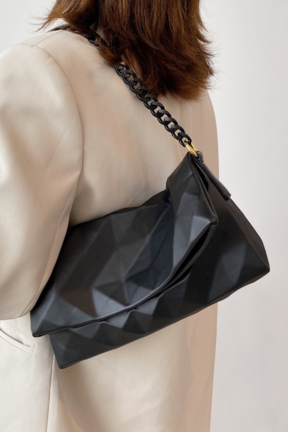Casual Black Magnetic Buckle Chain Shoulder Bag