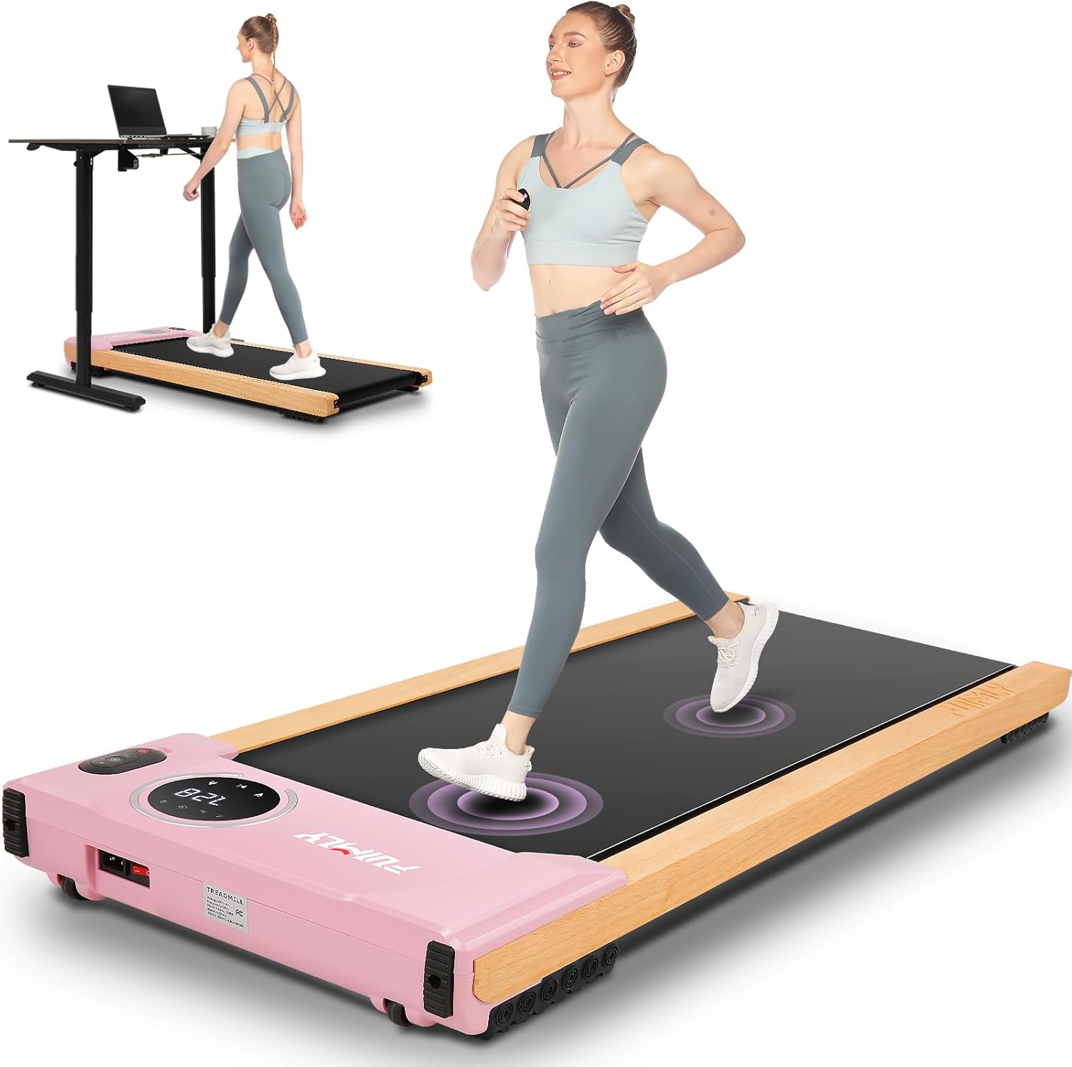 FUNMILY Walking Pad Treadmill with Incline, 2.5HP Wooden Under Desk Treadmill with Smart APP