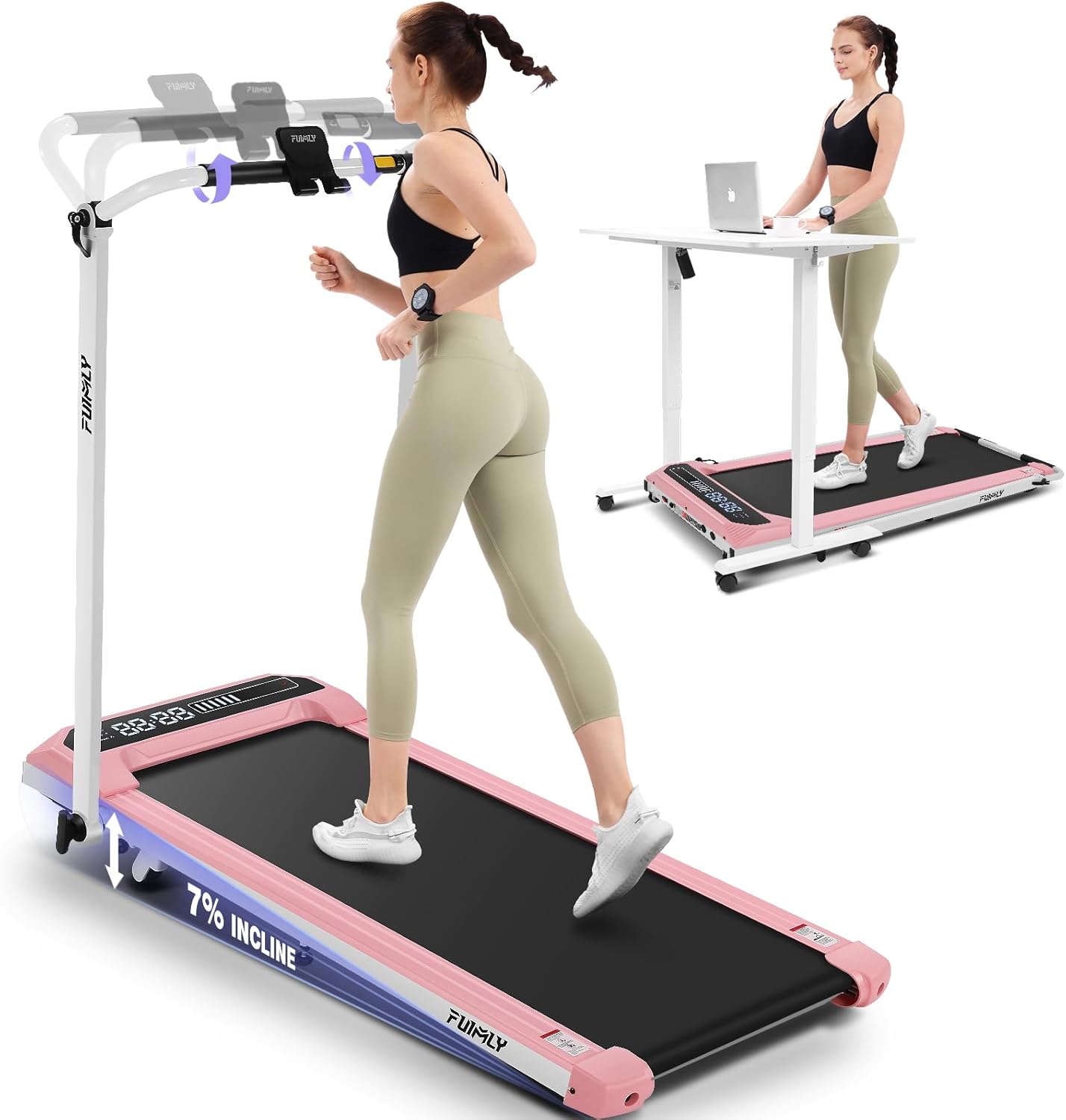 FUNMILY Walking Pad Treadmill with Incline and Handle Bar Adjustable