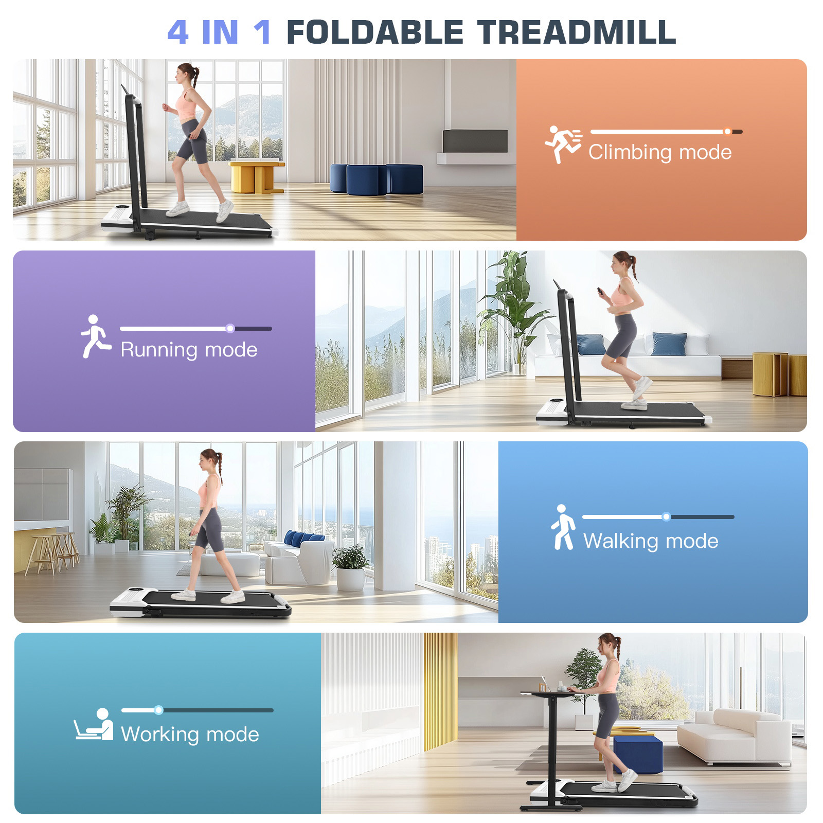 4-in-1 Folding Treadmill with Adjustable Incline & Handle Bar – SpaceSaver Design