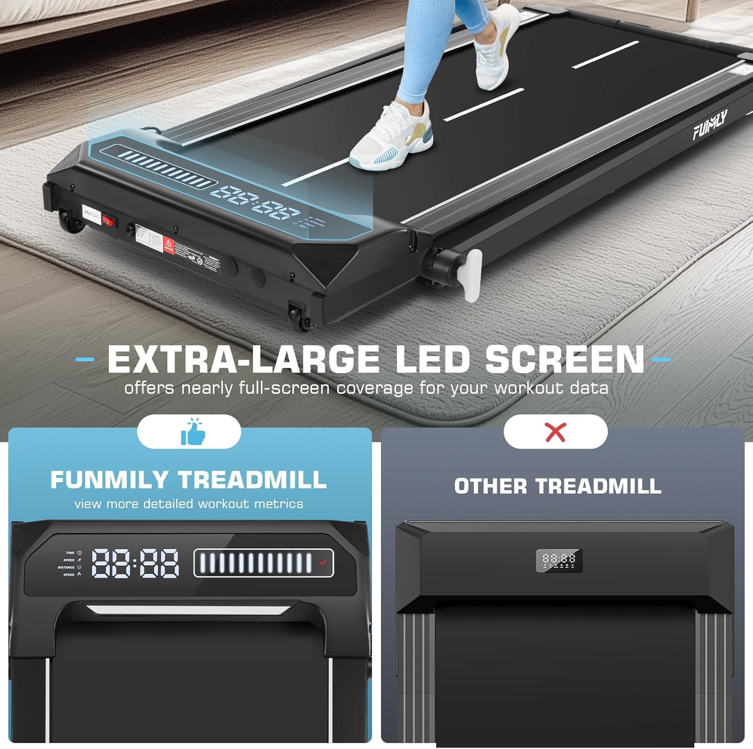 FUNMILY Walking Pad Treadmill with Incline and Handle Bar Adjustable