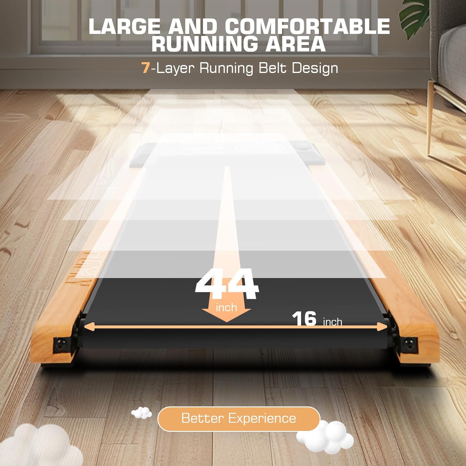 FUNMILY Walking Pad Treadmill with Incline, 2.5HP Wooden Under Desk Treadmill with Smart APP