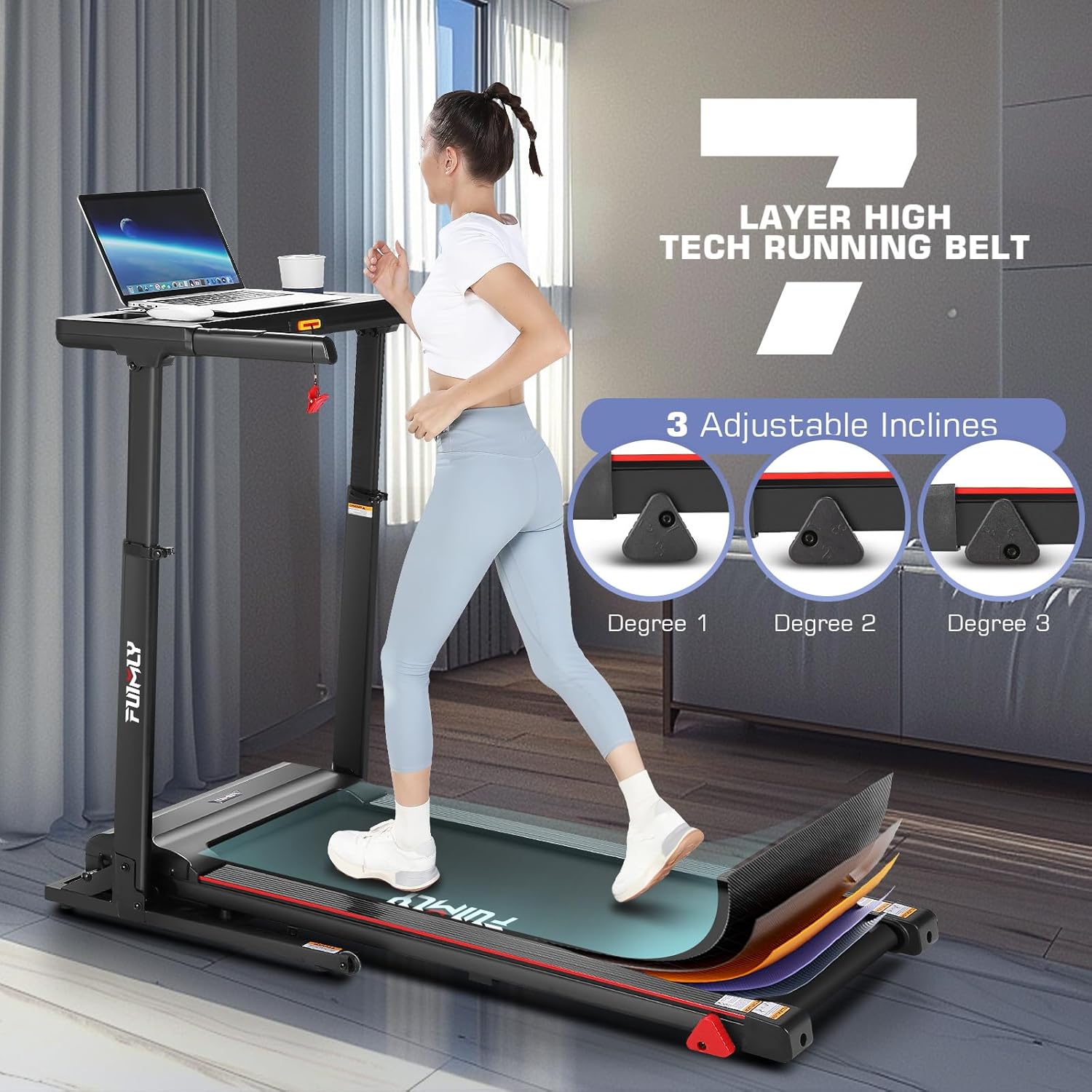 FUNMILY Treadmill with Desk Workstation & Adjustable Height