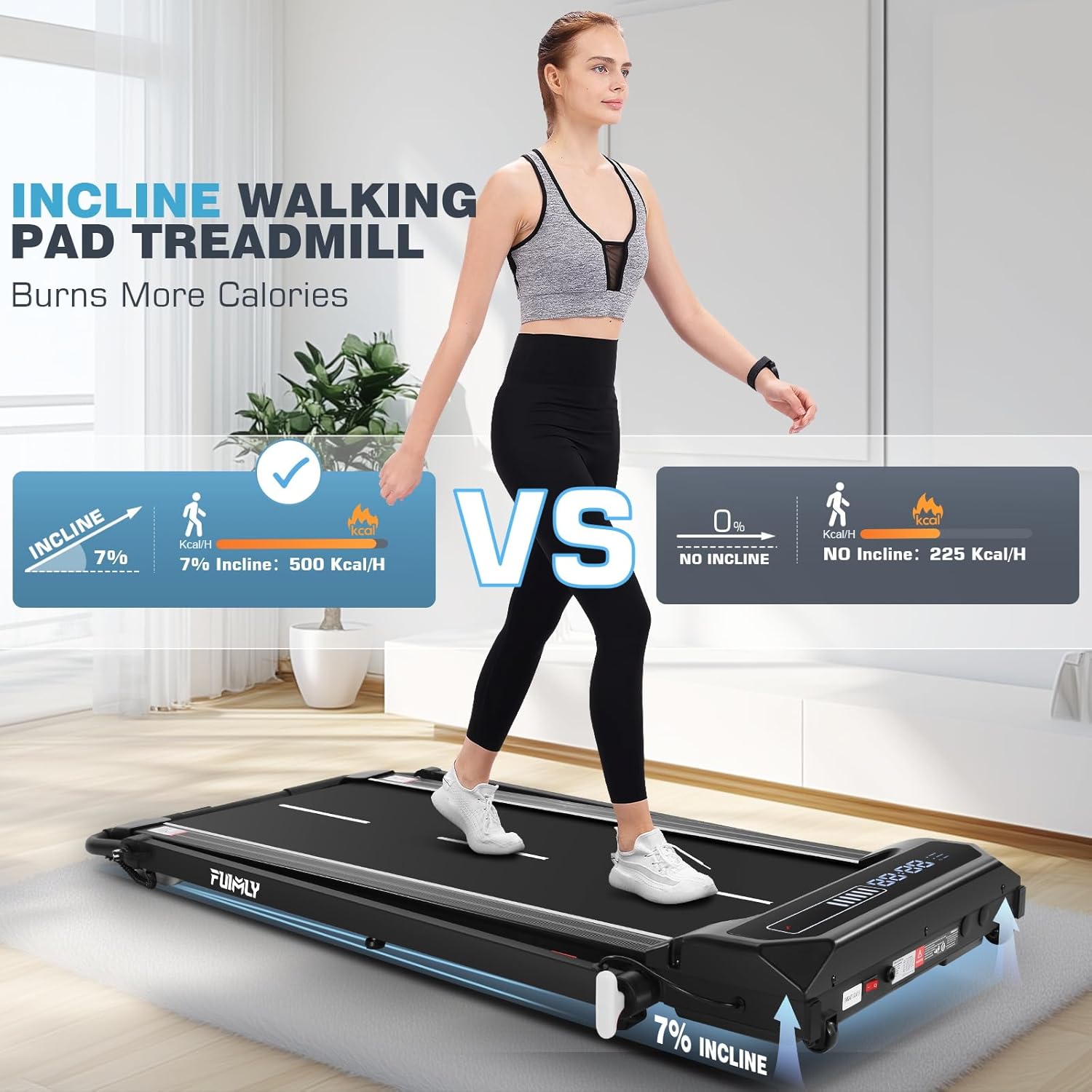 FUNMILY Walking Pad Treadmill with Incline and Handle Bar Adjustable