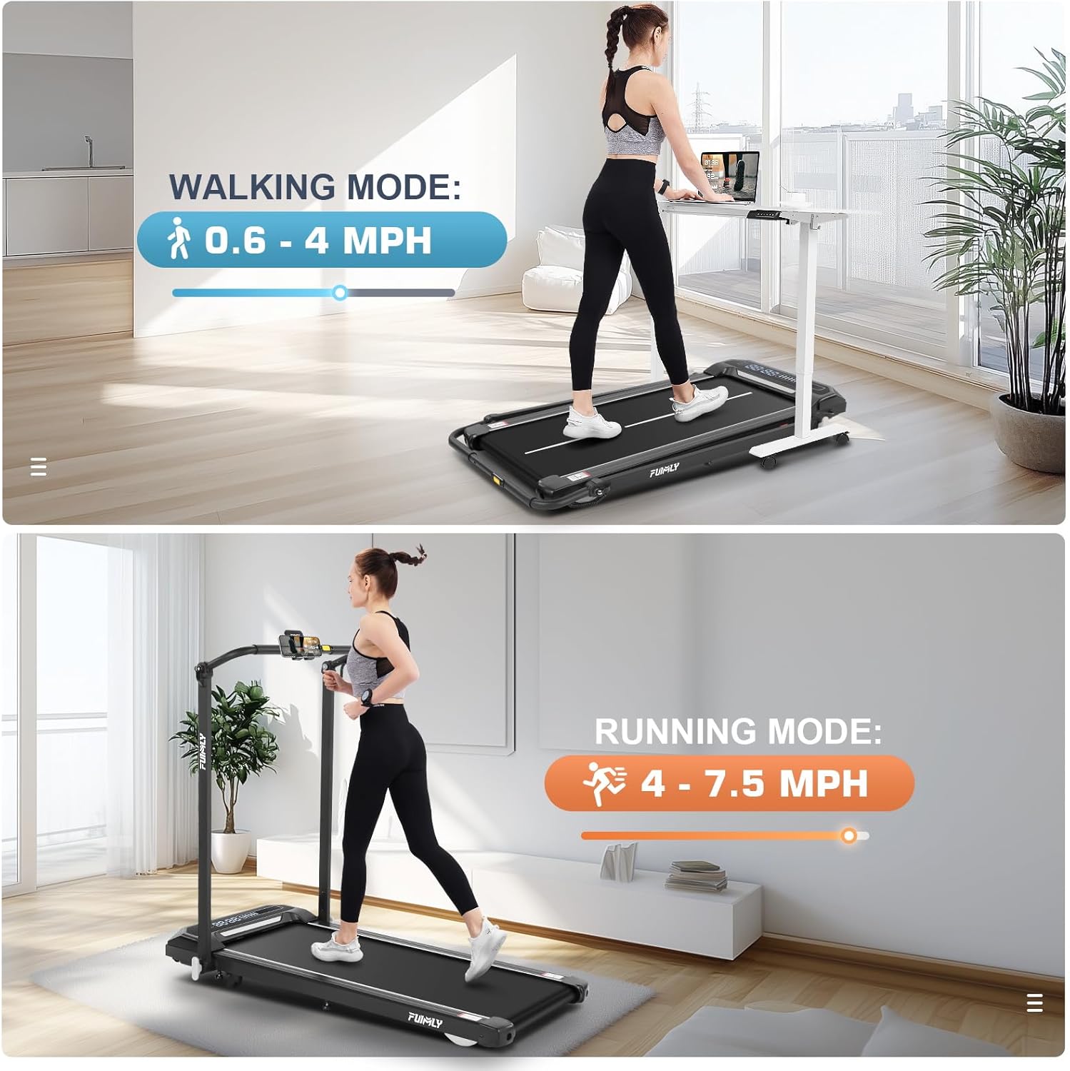 FUNMILY Walking Pad Treadmill with Incline and Handle Bar Adjustable