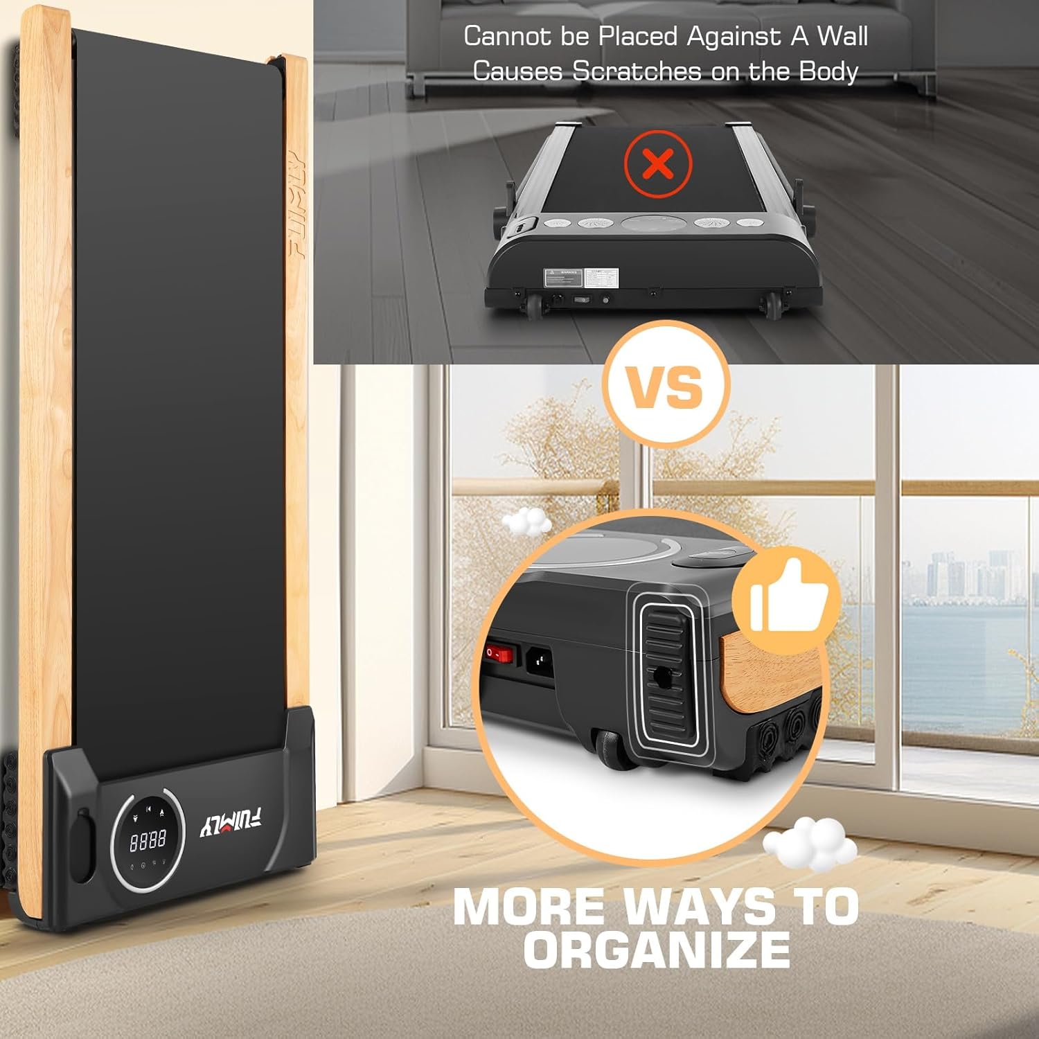 FUNMILY Walking Pad Treadmill with Incline, 2.5HP Wooden Under Desk Treadmill with Smart APP