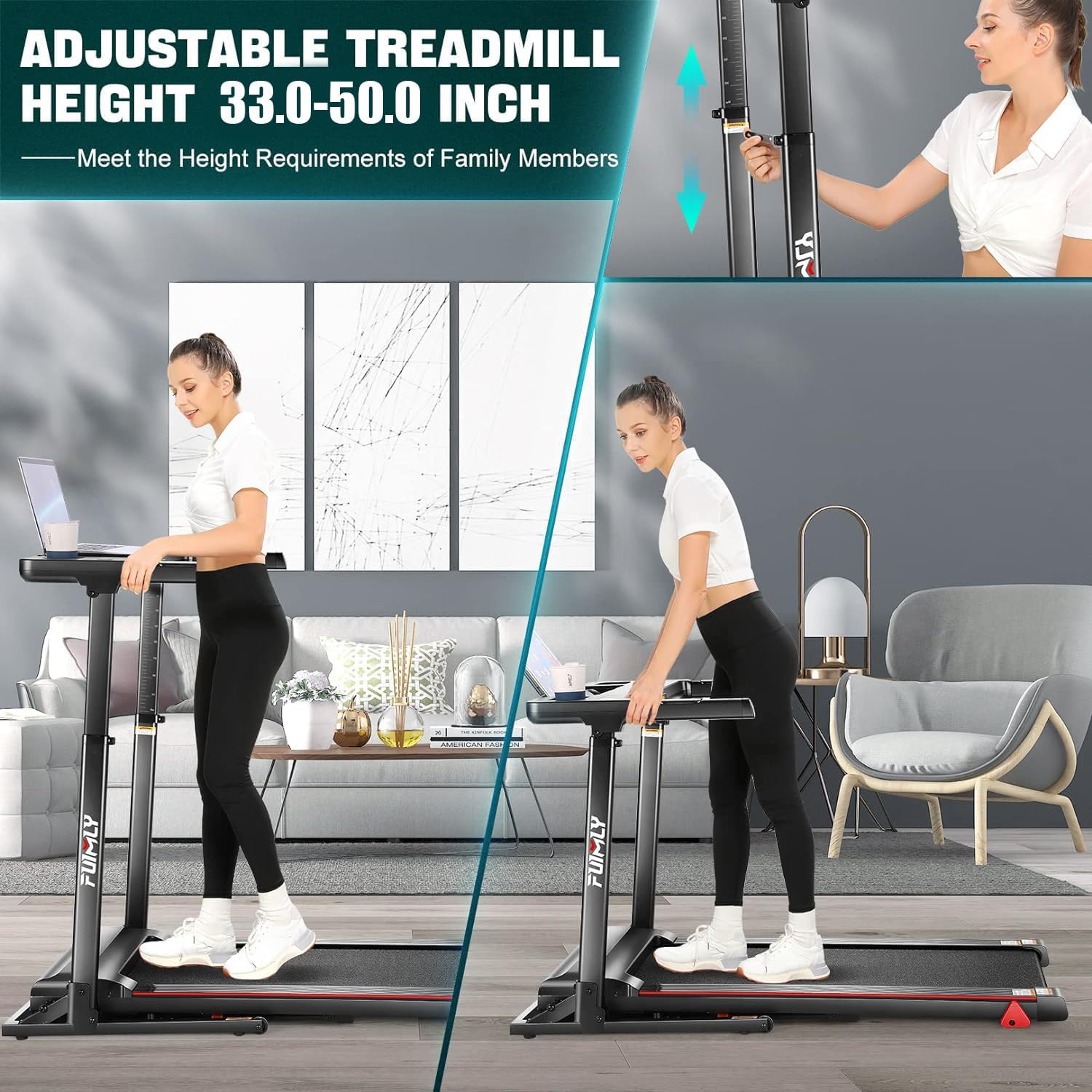 FUNMILY Treadmill with Desk Workstation & Adjustable Height