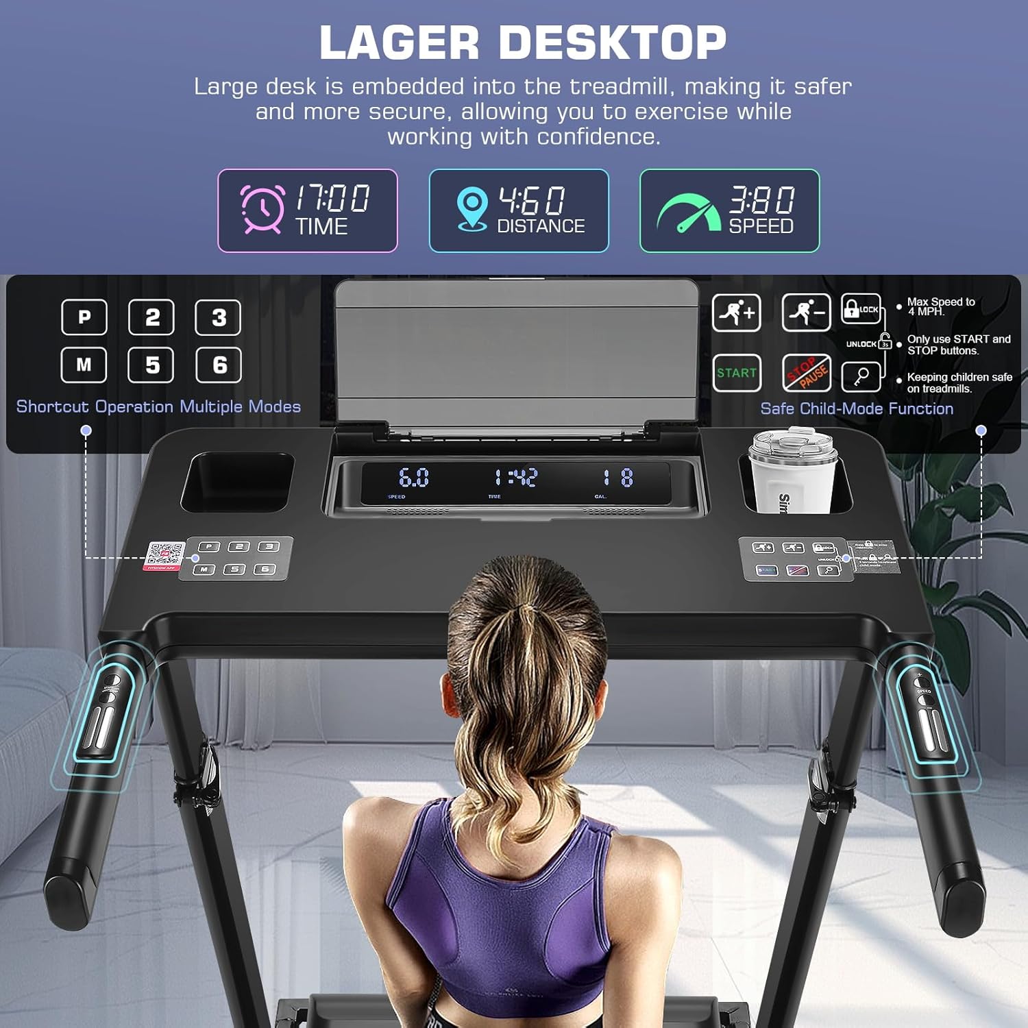 FUNMILY Treadmill with Desk Workstation & Adjustable Height
