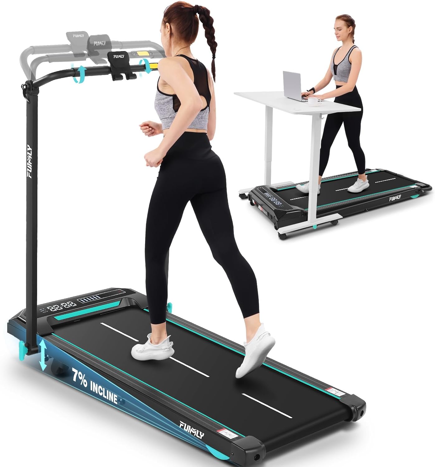 FUNMILY Walking Pad Treadmill with Incline and Handle Bar Adjustable