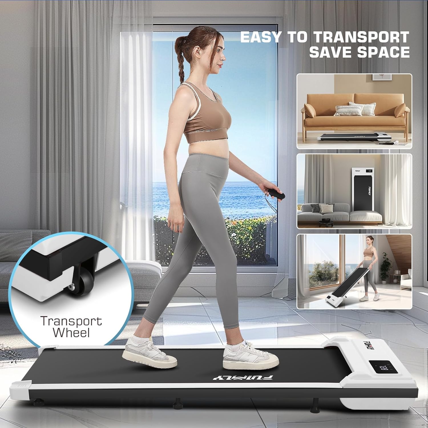 FUNMILY 2.5HP Quiet Portable Electric Treadmills for Home 300 lbs Weight Capacity