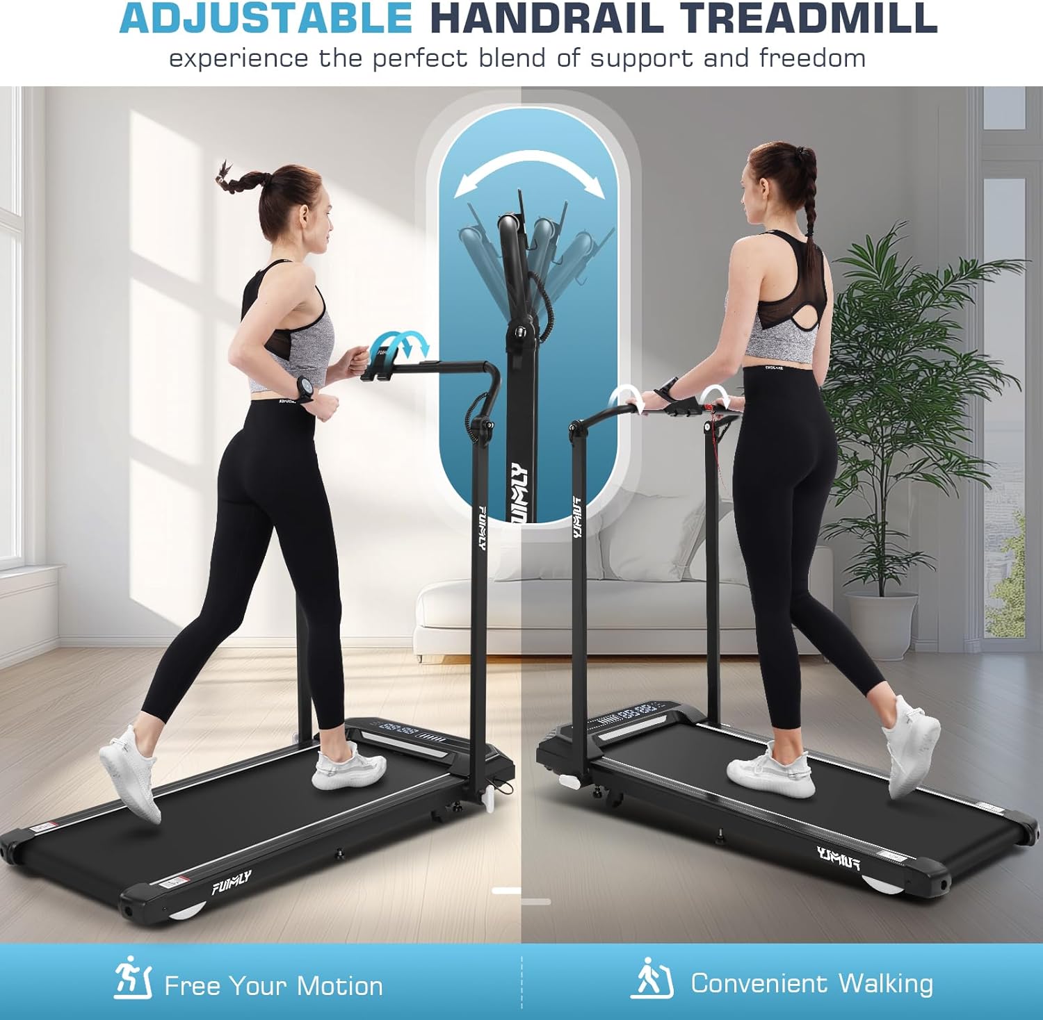 FUNMILY Walking Pad Treadmill with Incline and Handle Bar Adjustable