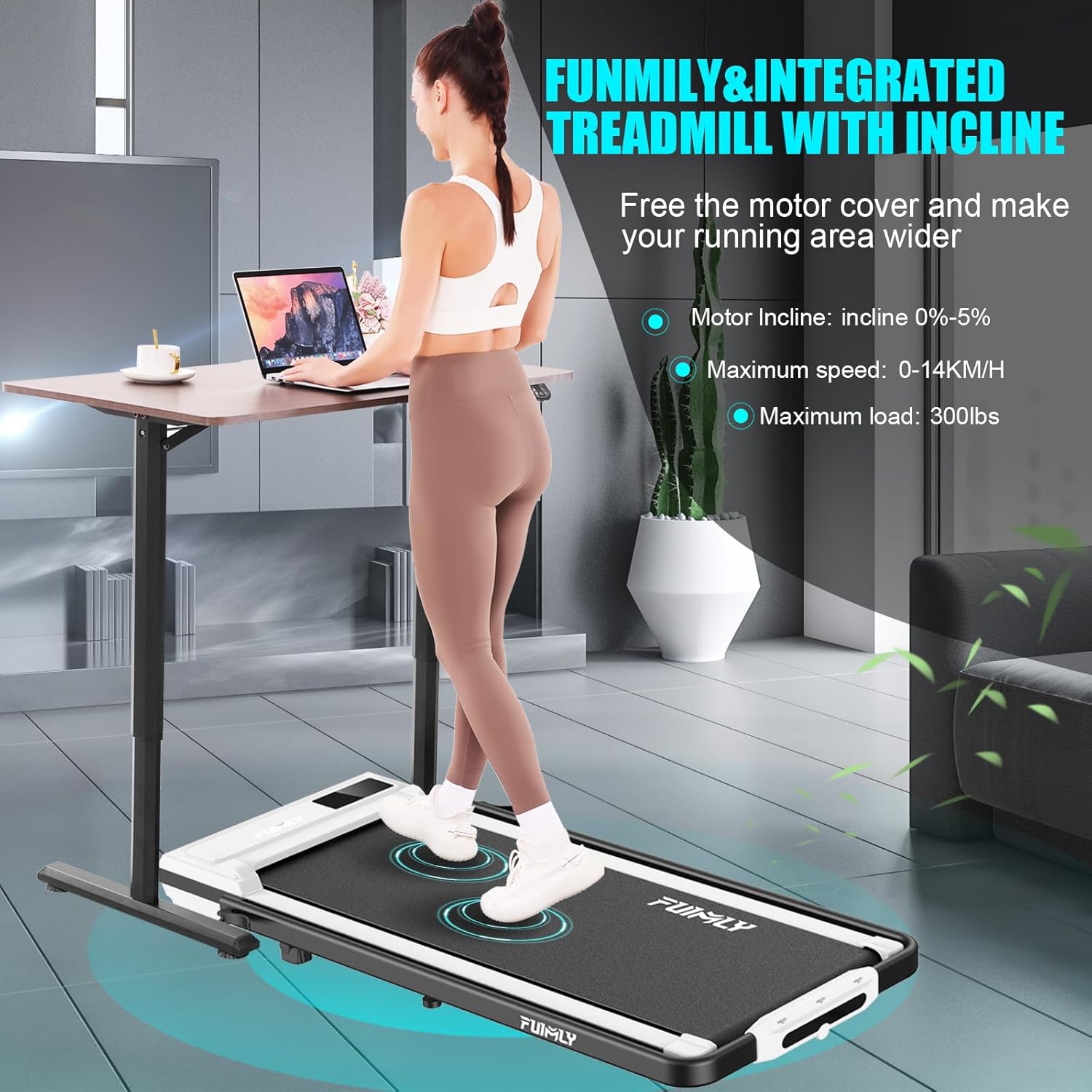 FUNMILY Incline Under Desk Treadmill,4 in 1 Walking Pad Treadmill for Home-Funmily
