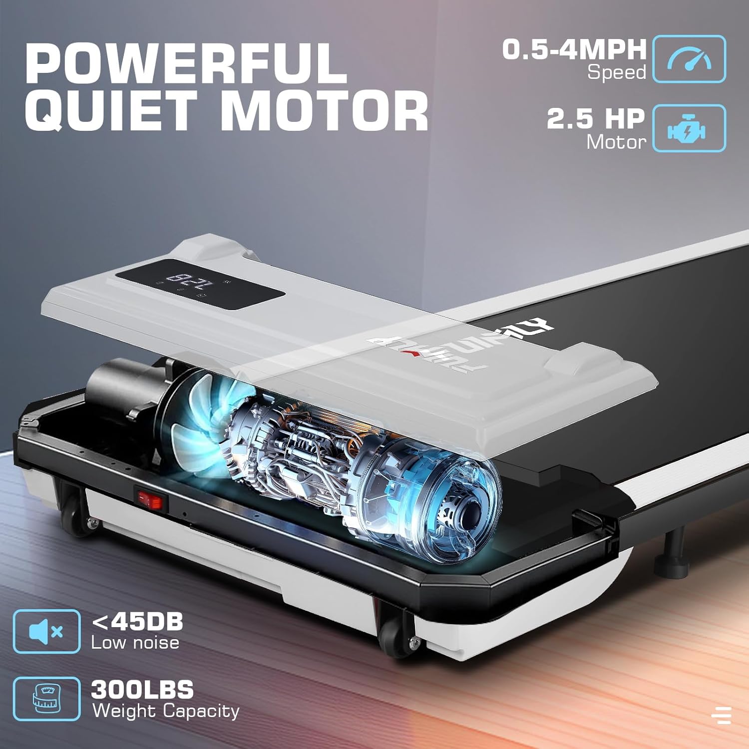 FUNMILY 2.5HP Quiet Portable Electric Treadmills for Home 300 lbs Weight Capacity