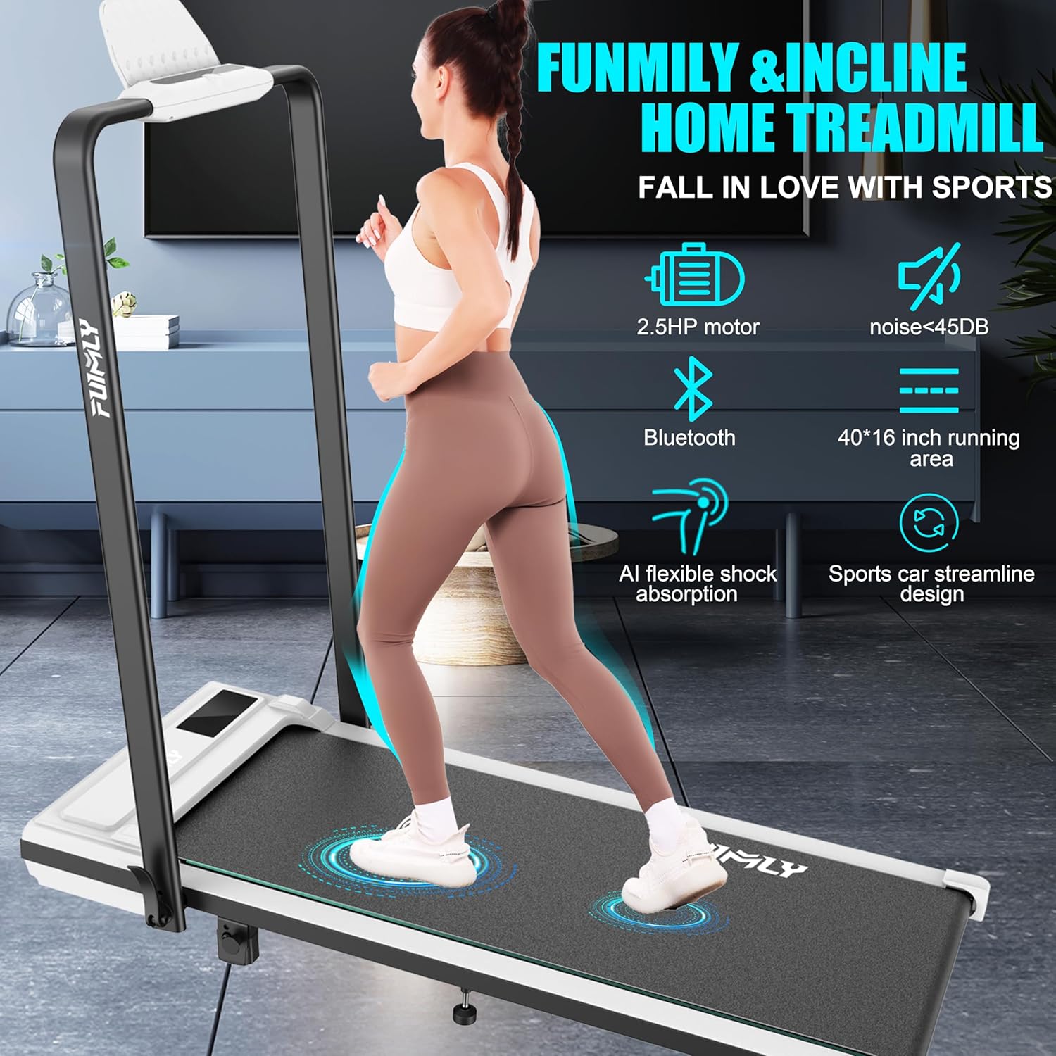 FUNMILY Incline Under Desk Treadmill,4 in 1 Walking Pad Treadmill for Home-Funmily