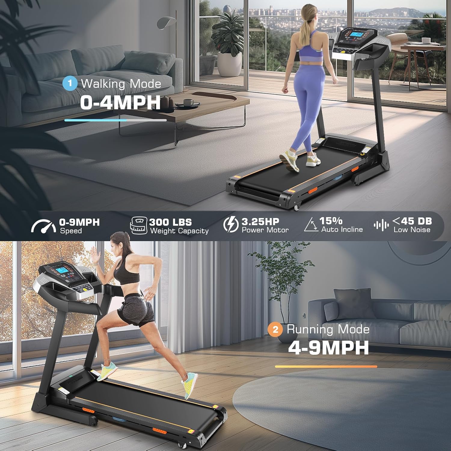 FUNMILY 3.25HP Heavy Duty Treadmill for Home