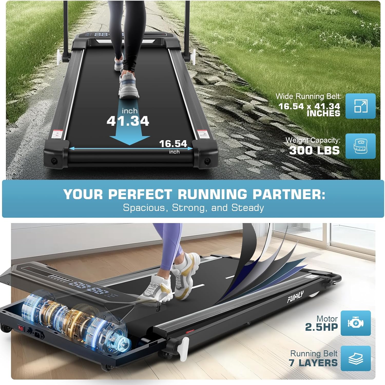 FUNMILY Walking Pad Treadmill with Incline and Handle Bar Adjustable