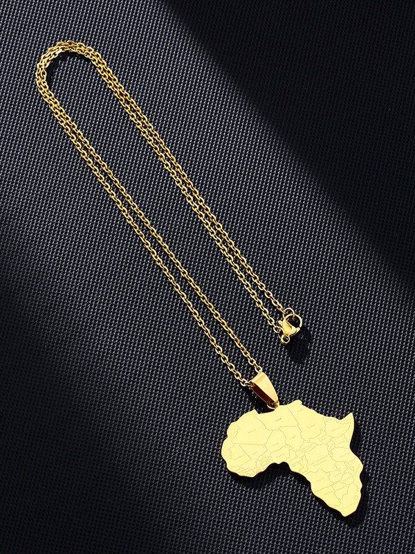 Women's African Map Titanium Steel Chain Pendant Necklace-Styleame