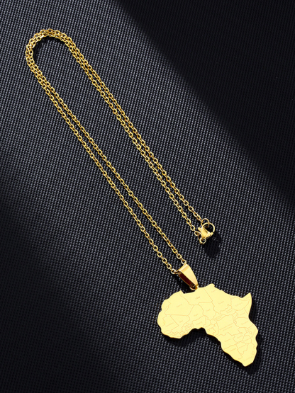 Women's African Map Titanium Steel Chain Pendant Necklace-Styleame