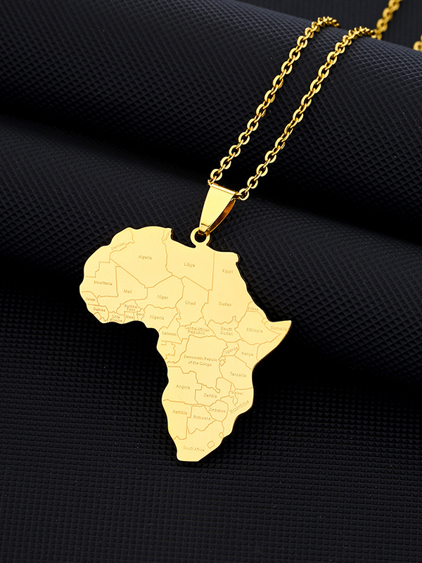 Women's African Map Titanium Steel Chain Pendant Necklace-Styleame