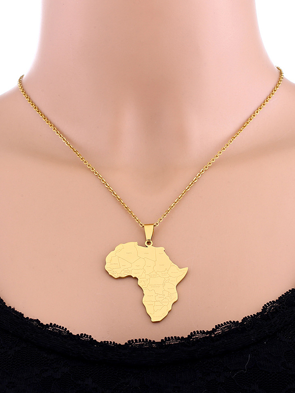 Women's African Map Titanium Steel Chain Pendant Necklace-Styleame