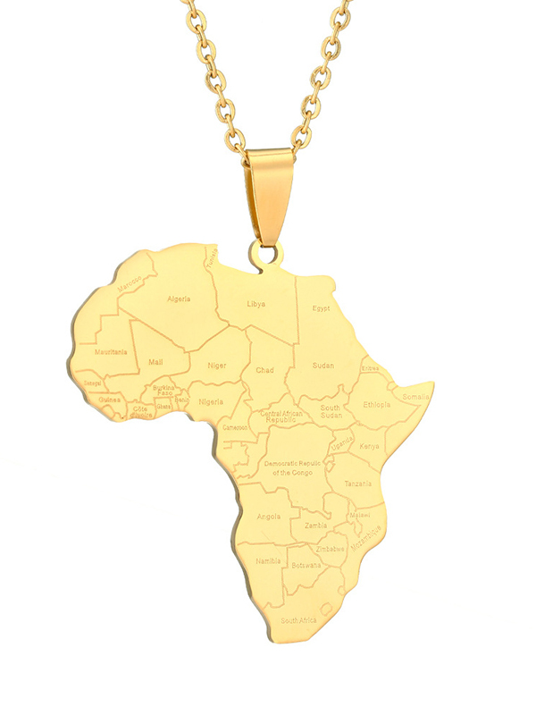 Women's African Map Titanium Steel Chain Pendant Necklace-Styleame