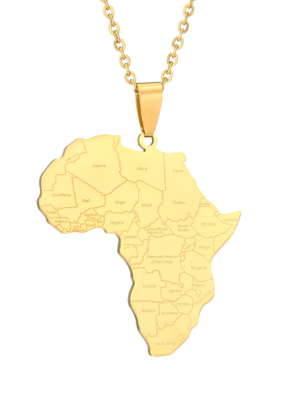 Women's African Map Titanium Steel Chain Pendant Necklace-Styleame