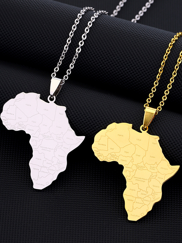 Women's African Map Titanium Steel Chain Pendant Necklace-Styleame