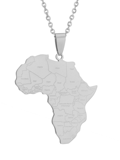 Women's African Map Titanium Steel Chain Pendant Necklace-Styleame
