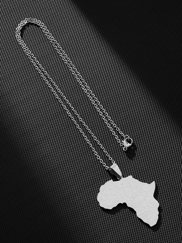Women's African Map Titanium Steel Chain Pendant Necklace-Styleame