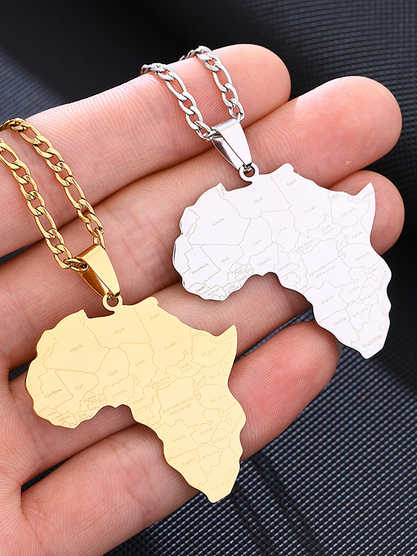 Women's African Map Titanium Steel Chain Pendant Necklace-Styleame