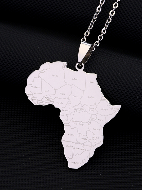 Women's African Map Titanium Steel Chain Pendant Necklace-Styleame