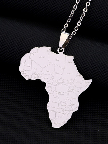 Women's African Map Titanium Steel Chain Pendant Necklace-Styleame