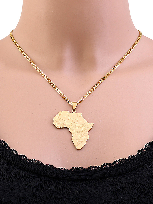 Women's African Map Titanium Steel Chain Pendant Necklace-Styleame