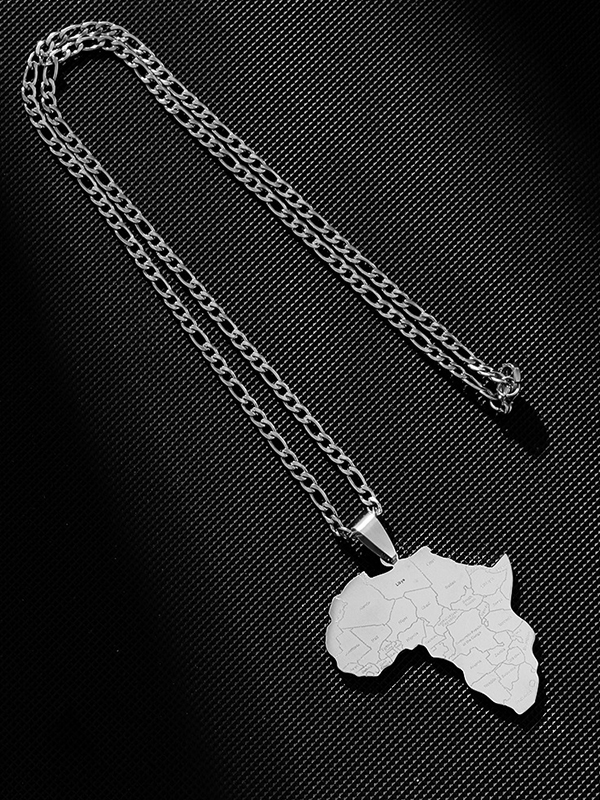 Women's African Map Titanium Steel Chain Pendant Necklace-Styleame