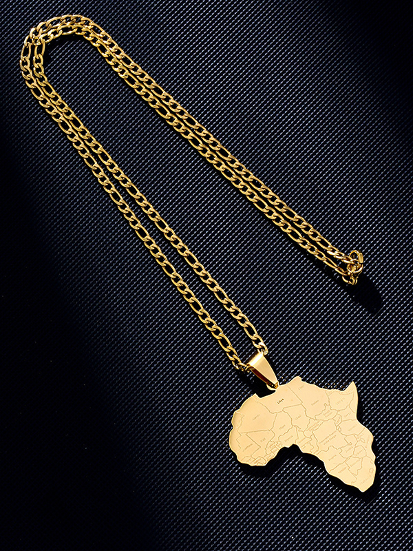 Women's African Map Titanium Steel Chain Pendant Necklace-Styleame