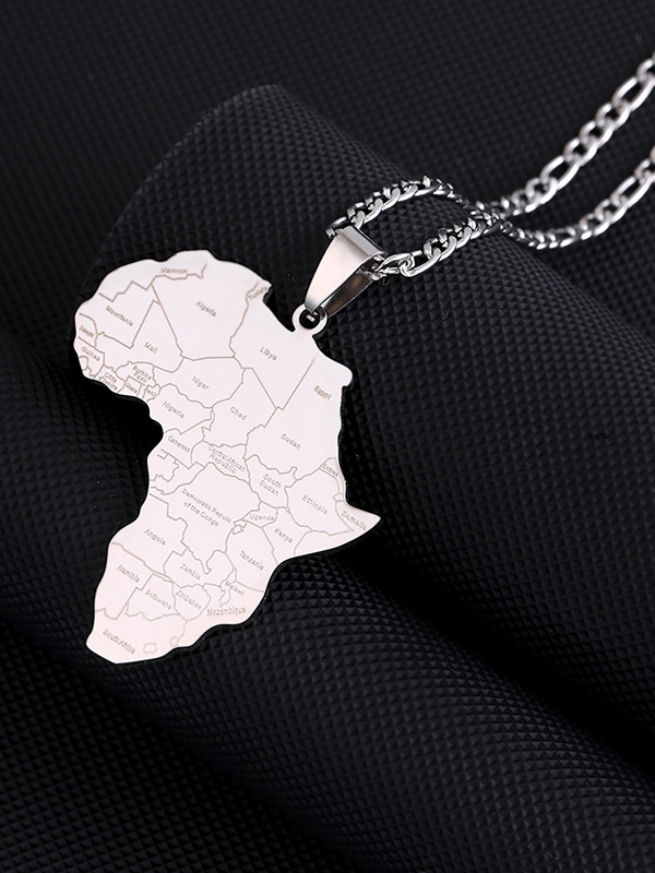 Women's African Map Titanium Steel Chain Pendant Necklace-Styleame