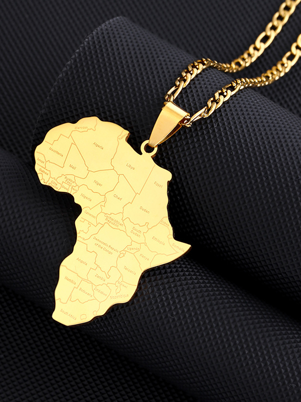 Women's African Map Titanium Steel Chain Pendant Necklace-Styleame