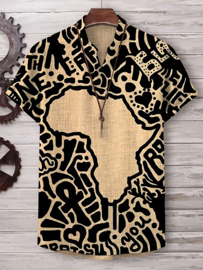 Men's Black Pride African Print  V Neck T-Shirt-Styleame