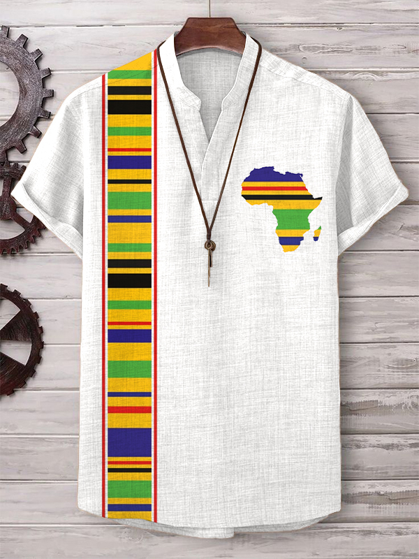 Men's African Continent Silhouette Traditional Pattern Art Print  V Neck T-Shirt-Styleame